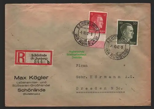 B9717 R-Brief Gebr. Hörmann A.-G. Schönlinde (Kr Rumburg) Max Kögler 1942 Lebens
