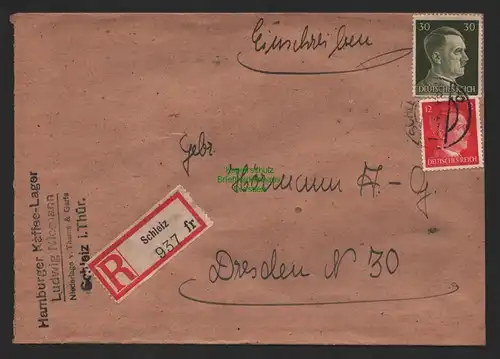 B9708 R-Brief Gebr. Hörmann A.-G. Schleiz Ludwig Niemann 1943 Hamburger Kaffee