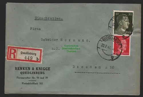 B9702 R-Brief Gebr. Hörmann A.-G. Quedlinburg b Renken  Knigge 1943
