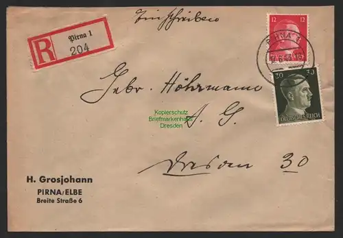 B9690 R-Brief Gebr. Hörmann A.-G. Pirna 1 204 H. Grosjohann  1943