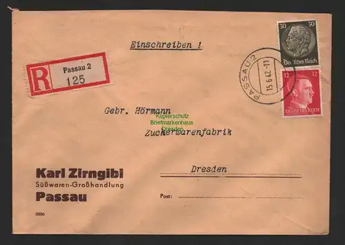 B9682 R-Brief Gebr. Hörmann A.-G. Passau 2 Karl Zirngibl Süßwaren-Großhandlung