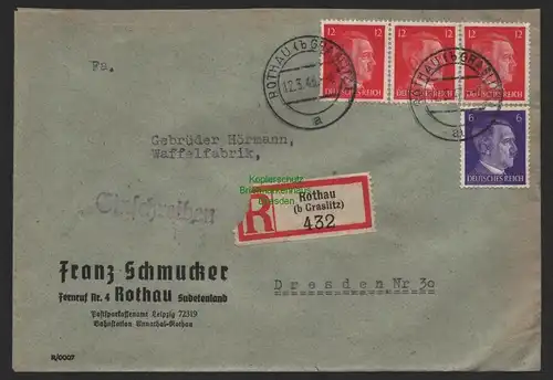 B9678 R-Brief Gebr. Hörmann A.-G. Rothau (b Graslitz) Franz Schmucker  1943