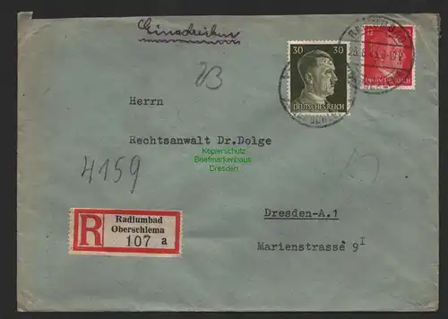 B9653 R-Brief Gebr. Hörmann A.-G. Radiumbad Oberschlema  1943 Rechtsanwalt Dolge