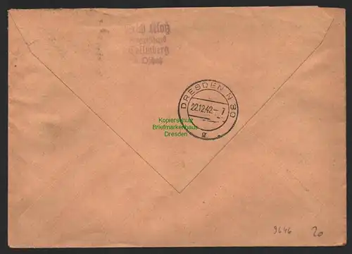 B9646 Oschatz 1 Colm  1942 Landpoststempel Collm an das Wehrbezirkskommando