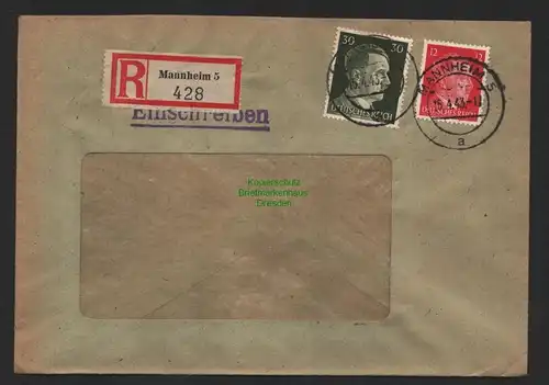 B9574 R-Brief Gebr. Hörmann A.-G. Mannheim 5   1943