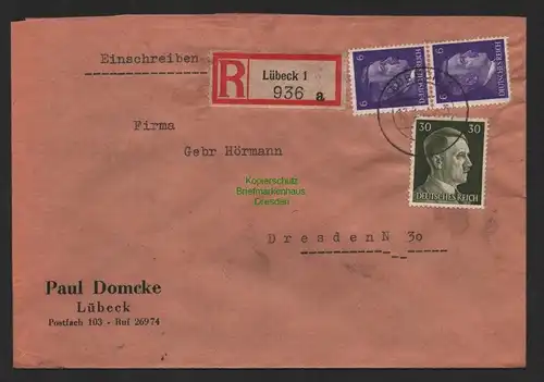 B9559 R-Brief Gebr. Hörmann A.-G. Lübeck 1 a Paul Domke 1942