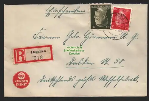 B9550 R-Brief Gebr. Hörmann A.-G. Liegnitz Selma Bindig 1943 Honigkuchen Zucker