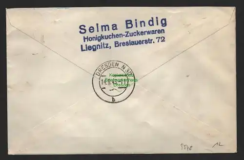 B9548 R-Brief Gebr. Hörmann A.-G. Liegnitz Selma Bindig 1943 Honigkuchen Zucker