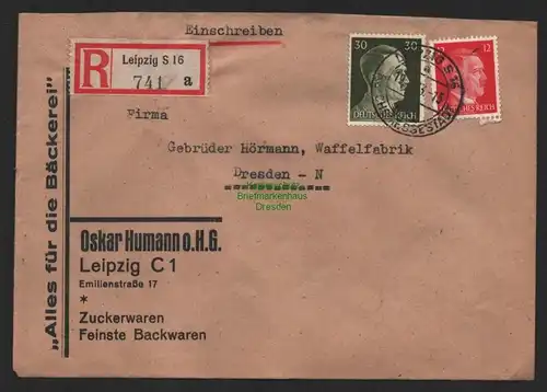 B9535 R-Brief Gebr. Hörmann A.-G. Leipzig S 16 a Oskar Humann o.H.G. 1943 Zucker