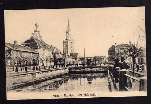 93341 AK Jelgava Mitau um 1915 Marktplatz mit Mühlenteich