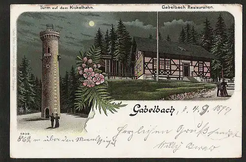 27061 AK Litho Gabelbach Restauration Turm Kickelhahn