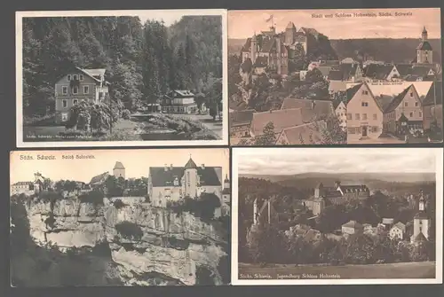 141843 4 AK Stadt und Schloß Hohnstein Sächs. Schweiz Hotel 1918 Jugendburg 1927