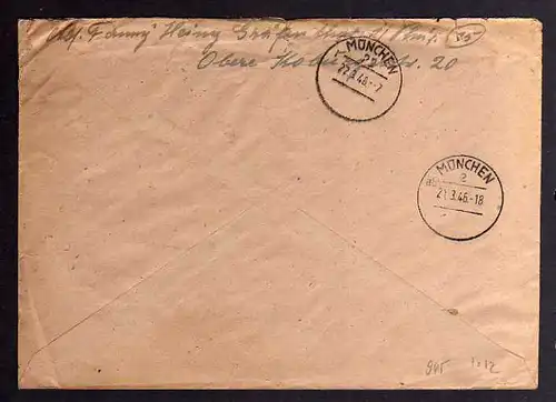 B945 SBZ Brief Gebühr bezahlt 1946 Gräfenthal an Zentrale Suchkartei München Ein
