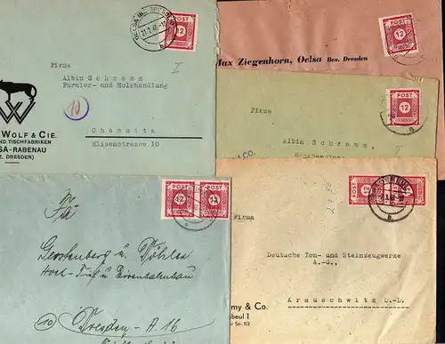 B1119 5x Brief SBZ Ostsachsen 63 EF MeF Freiberg Oelsa Radebeul Dresden