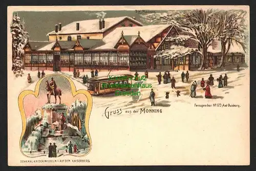 143983 AK Litho Gruss aus der Monning Duisburg um 1900 Winterlitho Straßenbahn