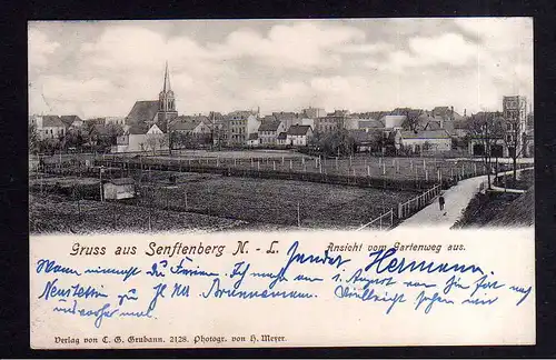 109928 AK Senftenberg 1901 Ansicht vom Gartenweg aus Gärten Kirche