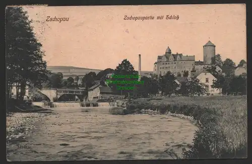 150128 AK Zschopau 1914 Fluss Schloß Brücke