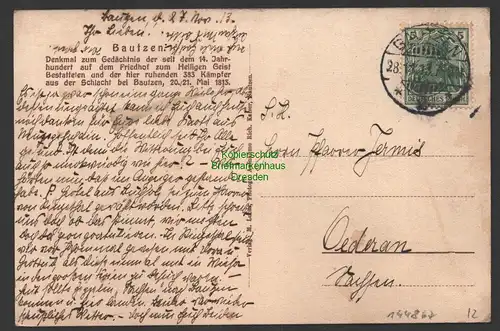 144867 AK Bautzen 1913 Denkmal zum Gedächtnis an die Kämpfer von 1813 100. Jahre