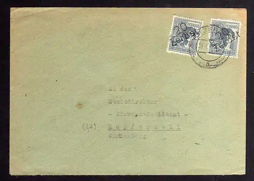 h2889 Handstempel Bezirk 20 Zerbst Bedarfsbrief nach 10.7.48 Kupferzell Württemb