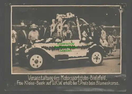 142039 Foto D.K.W. DKW um 1930 Motorsportclub Bielefeld Blumenkorso