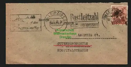 h6180 SBZ Handstempel Bezirk 27 Leipzig 2 Land 24 Pfg. 174 Brief Gutenbergschule