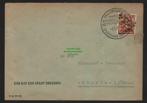 h4466 SBZ Bezirkshandstempel Bezirk 14 Brief Dresden 15 Rat der Stadt Finanzamt