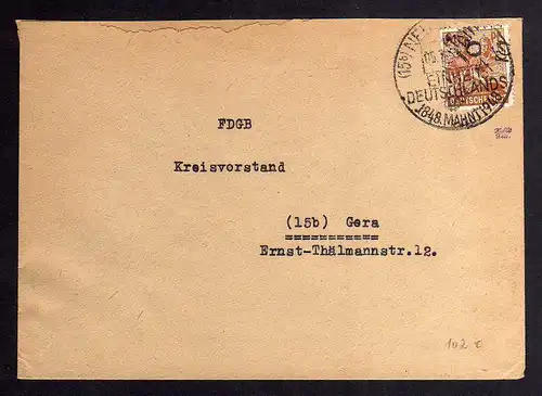 h2834 Handstempel Bezirk 16 Neustadt Orla 24 Pfg. Fernbrief FDGB Bedarf SST Einh