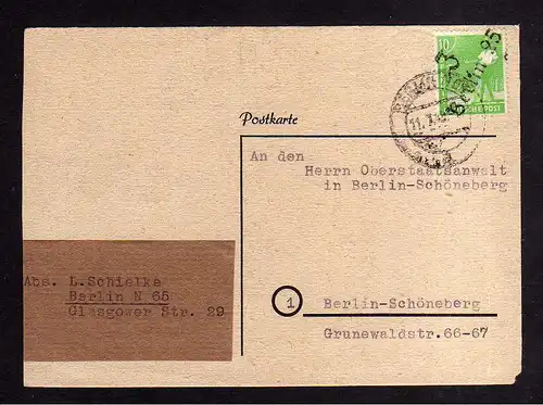 h1722 Handstempel Bezirk 3 Berlin 25 10 Pfennig Postkarte erste Briefkastenleeru