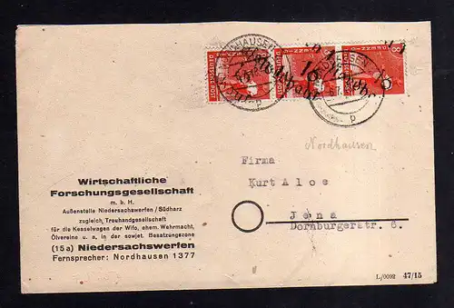 h1642 Handstempel Bezirk 16 Nordhausen 3x 8 Pfennig 6.7.48 Wissenschaftliche For