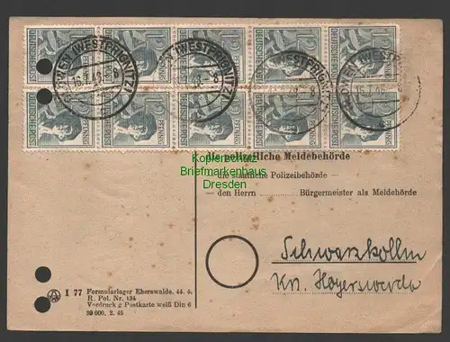B7446 Postkarte Glöwen Westprignitz nach Schwarzkollm Währungsreform Zehnfach