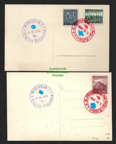B7241 2 Souvenirkarte Tetschen Bodenbach 1938 Tag der Befreiung