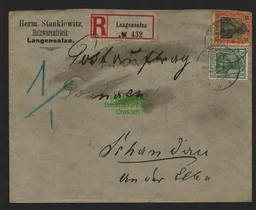B7224 Brief Postauftrag Langensalza 1906 Einschreiben Holzwarenfabrik n Schandau