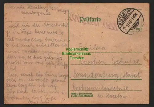 B7321 Postkarte Zustellgebühr Bezahlt Havelberg 19645 nach Brandenburg Havel