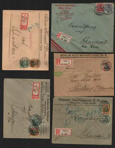 B7215 8x Brief Postauftrag Einschreiben Dresden Berlin 1905 nach Bad Schandau