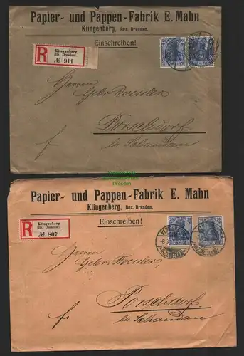 B7300 2x Brief Postauftrag DR 1911 Papier- und Pappenfabrik E. Mahn Klingenberg