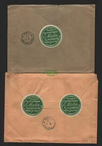 B7300 2x Brief Postauftrag DR 1911 Papier- und Pappenfabrik E. Mahn Klingenberg