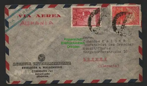 B7314 Brief Luftpost Argentinien Deutschland Agencia Interamericana Buenos Aires