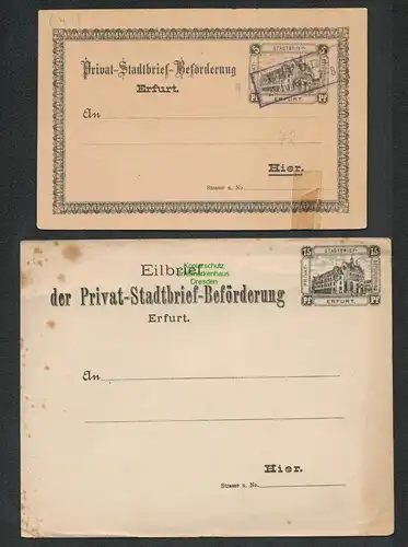 B6408 2x Ganzsache Privat Stadtbrief  Beförderung Erfurt 1888 Sterbekarte Friedr