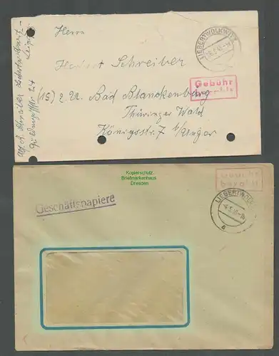 B5799 Gebühr bezahlt 1945 2x Brief Liebertwolkwitz Landwirtschaftliche Zentral