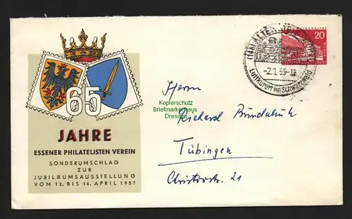 B4656 Westberlin Privatganzsache Umschlag 1957 65 Jahre Essener Philatelisten V.