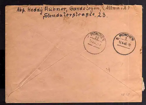 B2058 Brief SBZ Gebühr bezahlt 1946 Gardelegen Einschreiben Bayr. Rotes Kreuz Mü