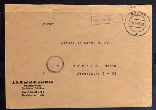 B247 SBZ Gebühr bezahlt 1945 Barby Chemische Fabriken Berlin Britz