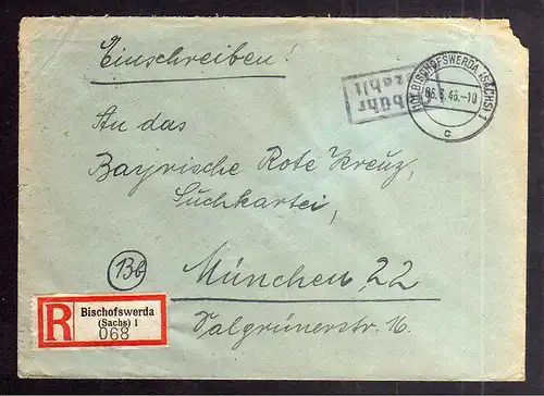 B2006 Brief SBZ Gebühr bezahlt 1946 Bischofswerda Einschreiben Bayr. Rotes Kreuz