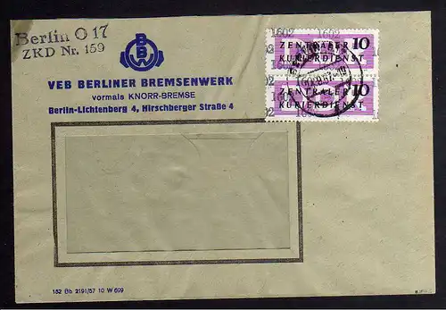 B1611 DDR Aufdruck Kontrollzahlen 1602 Berlin ZKD 2x 14 Brief VEB Berliner Brems