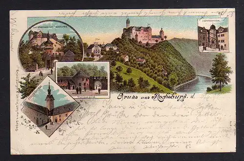 99925 AK Litho Rochsburg Lunzenau 1899 Schloss Torhaus Treppenhaus Pulverturm