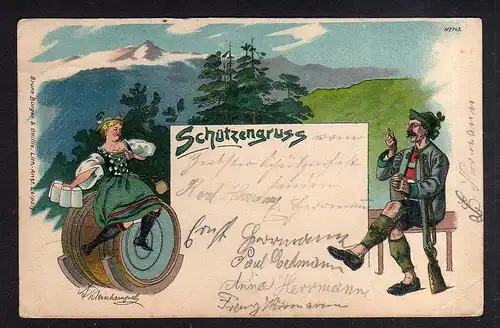 99963 AK Litho Bayern Schützengruss 1903 Verlag Bruno Bürger & Ottillie Lith. An