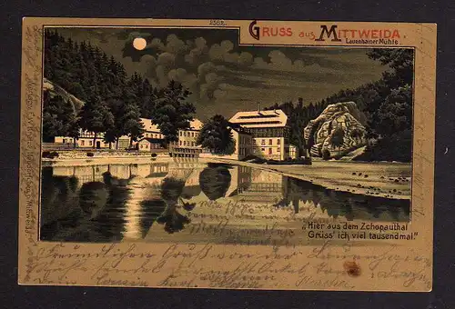 99587 AK Mittweida 1901  Litho Lauenhainer Mühle Mondscheinkarte