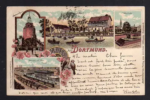 99376 AK Dortmund Litho 1899 Bahnhof mit Post Buschmühle Steinernturm Vehmlinde