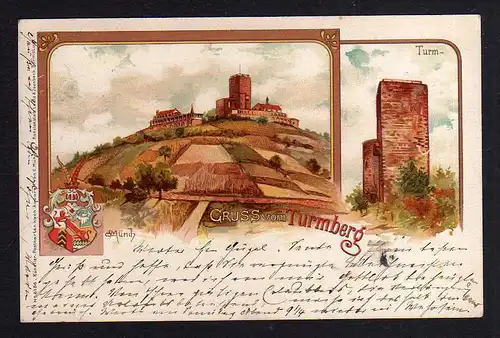 99859 AK Litho Karlsruhe Turmberg 1900 Wappen Künstlerkarte Münch