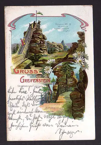 99912 AK Litho Greiffenstein Ehrenfriedersorf 1904 Stempel Hotel ...